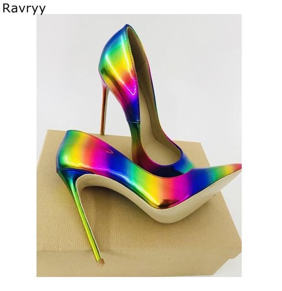 

rainbow candy color woman high heel pointed toe pumps thin female dress shoes stiletto heels ol out fits plus 44 45 46, Black