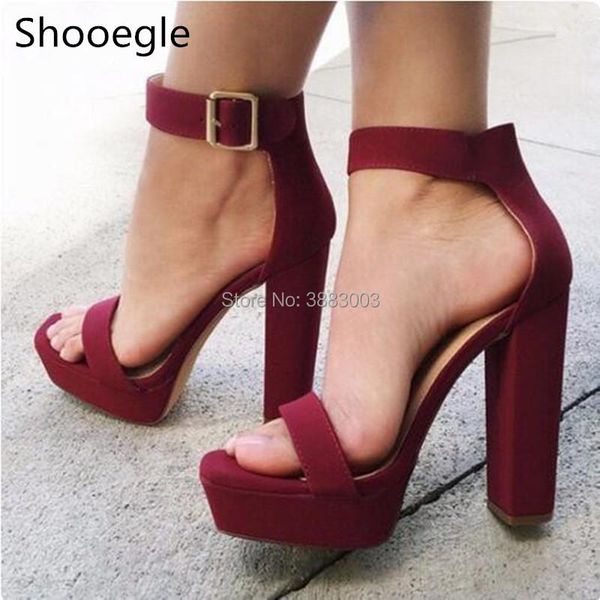 

summer fashion women platform sandals single band open toe block heeled buckle ankle strap parey dress shoes high heels, Black