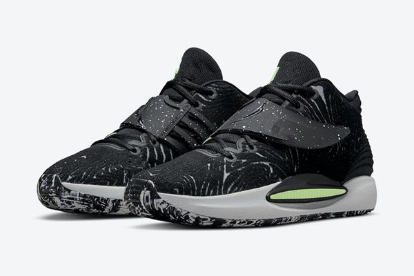 

kd 14 black highlighted with volt accents men basketball shoe with box 2021 kevins durant deep royal blue sports shoes size us7-us12