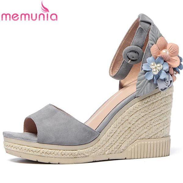 

fashion wedges platform sandals women suede leather party casual shoes buckle flower summer woman, Black