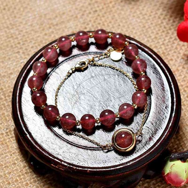 

strawberry women's peach pollen crystal bracelet double korean version, Black