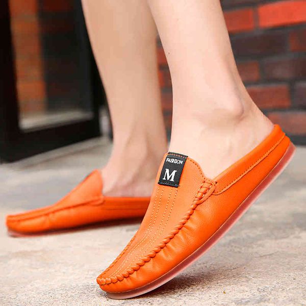 

slippers arrival leather sandals loafers men shoes fashion summer breathable flats cool comfortable slides flip flops j83r, Black