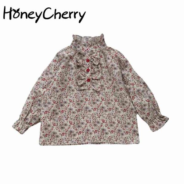 

spring girl shirt floral retro long-sleeved baby clothes blouse for s 210515, White;black