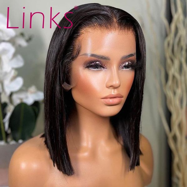 

lace wigs links brazilian straight short bob 5x5 closure wig 13x4 front human hair pre plucked with baby 360 frontal, Black;brown