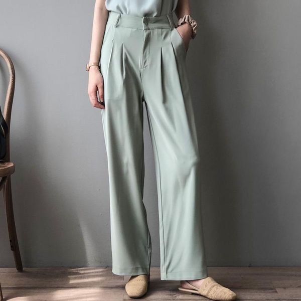 

women's pants & capris [ewq] 2021 summer vintage high waist straight wide leg minimalist high-quality fashion trend all-match trousers, Black;white