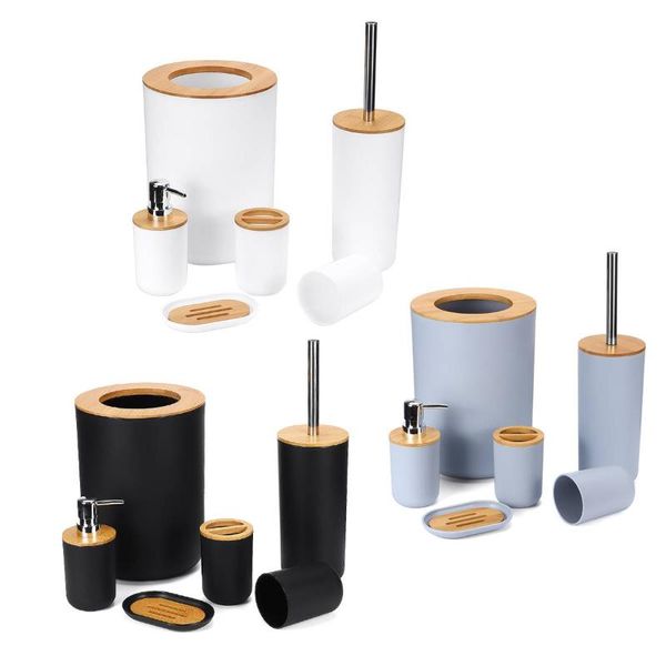 

bath accessory set 6 piece/set bamboo dispenser bathroom accessories sets toilet brush toothbrush holder cup soap lotion cleaning tool