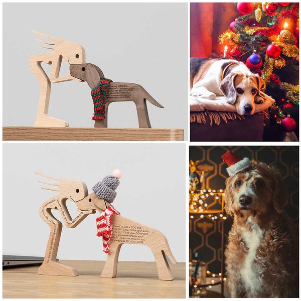 Dekor Home Holz Dekorative Miniaturfiguren Wohnzimmer Dekoration Ornamente für Home Welpen Hund Human Wood Craft Skulptur 210607