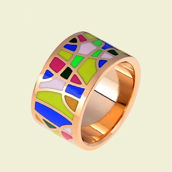 

wedding rings cloisonne stainless steel jewelry wholesale enamel european fashion trend and wind color ring, Slivery;golden