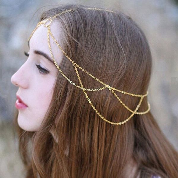 

hair clips & barrettes bohemian accessories retro simple style tassel chain band, Golden;silver