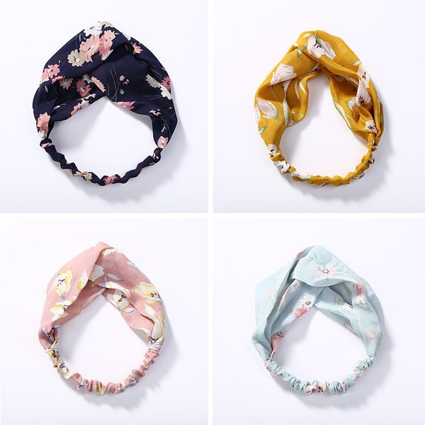 

women headband for summer print plants flowers hair band cross knot turban bandage vintage head wrap accessories, Silver