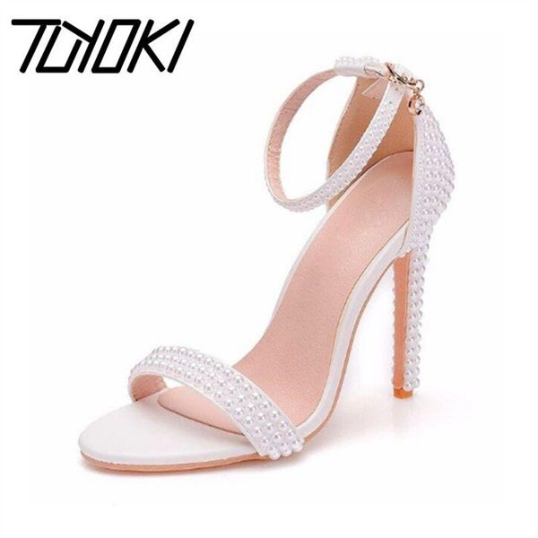 

tuyoki women sandals super high heel open toe buckle shoes fashion solid color beading wedding mujer zapatos size 35-41, Black