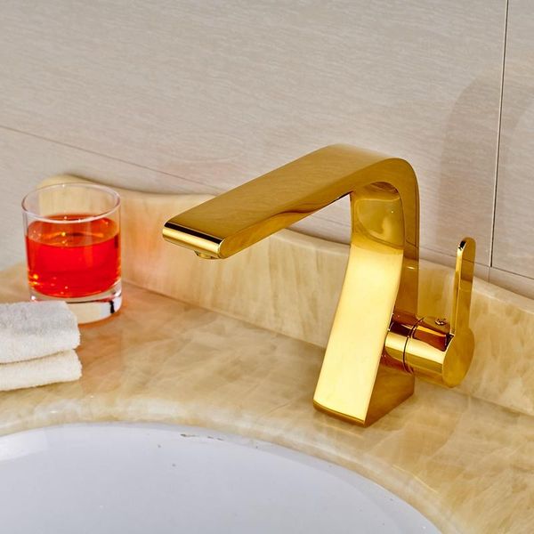 

bathroom sink faucets deck mounted soild brass vanity golden polish faucet mixer single hole