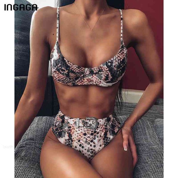 

swimwear belted ingaga push up snake women fashion print bikini biquini high waist swimsuit female 2021 new strap bathers, White;black