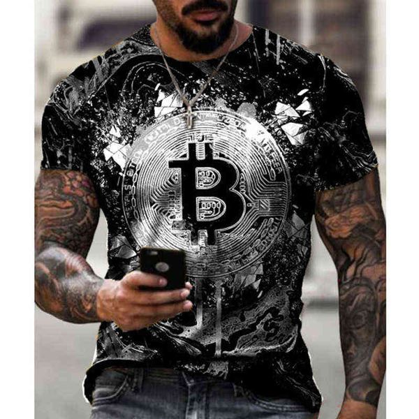 T-shirt da uomo sportiva manica corta moda casual T-shirt girocollo grande Bitcoin stampa 3D T-shirt fitness traspirante Abbigliamento uomo G1217