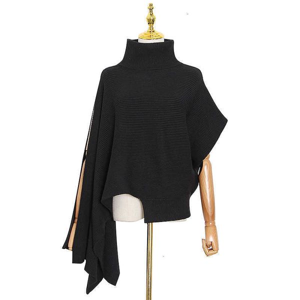 

women's sweaters high fashion casual chic hedging neck shawl bat loose irregular black sweater runway designer women winter coat clothi, White;black