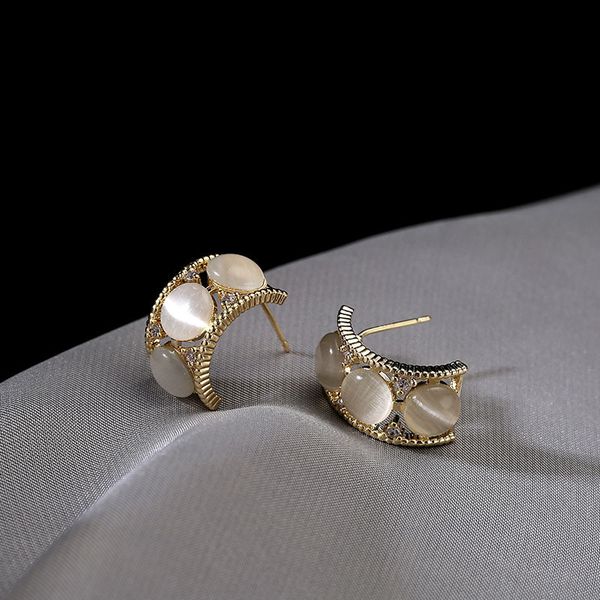 

aaa designer jewelry refined fashion high grade personality opal geometric earrings metal earrings s925 silver needle ear accessories, Golden;silver