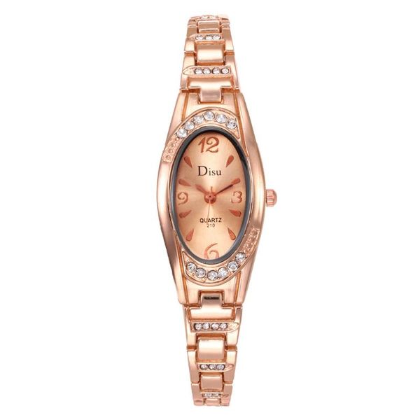 

wristwatches rose gold ladies watch selling rhinestone quartz wrist watches oval clock dial chain montre femme, Slivery;brown