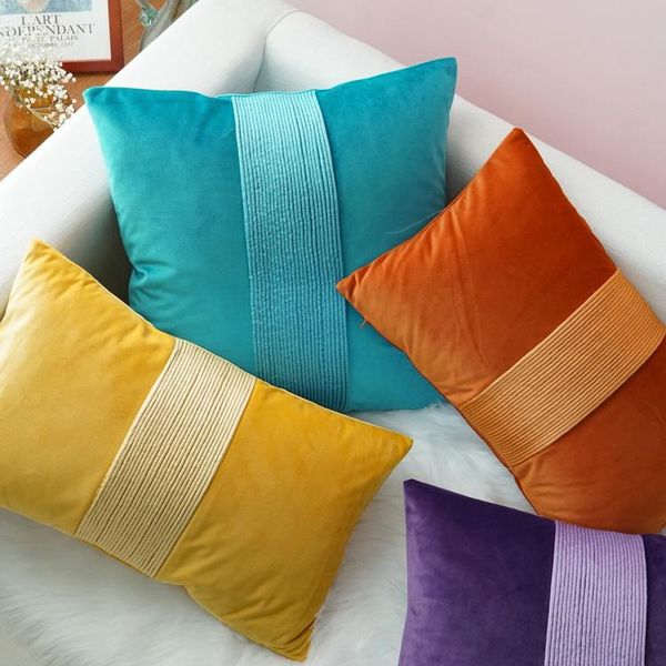 

cushion/decorative pillow rope tied pleated velvet cushion cover sofa yellow orange purple blue case 45x45/30x50cm