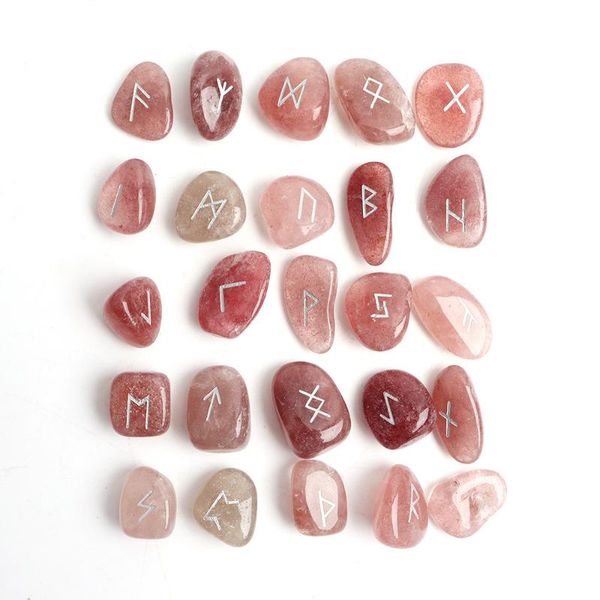 

decorative objects & figurines 25pcs natural crystal rune symbol strawberry quartz 7chakra tumbled divination polished gem healing home deco