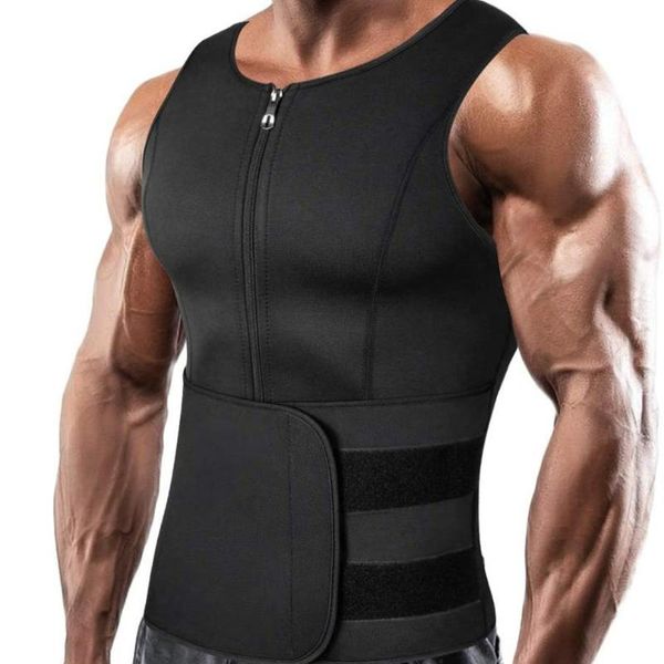 

back support men body shaper waist trainer vest slimming shirt sauna sweat compression undershirt shapewear fat burner workout tank, Black;blue