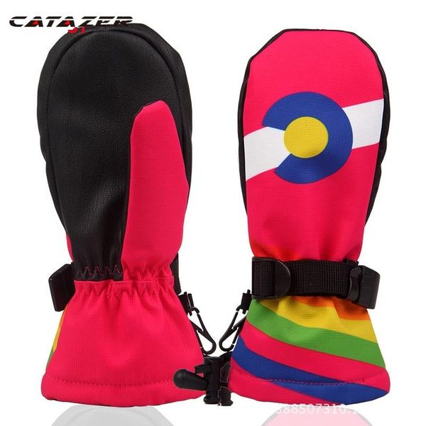 

cycling gloves children ski waterproof warm winter kids windproof boys girls skiing snowboard snow mittens child sport, Black