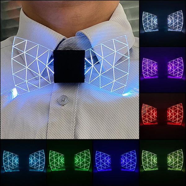 

bow ties led acrylic tie light up men luminous costume dj dance glow party decoration novelty gift, Black;gray
