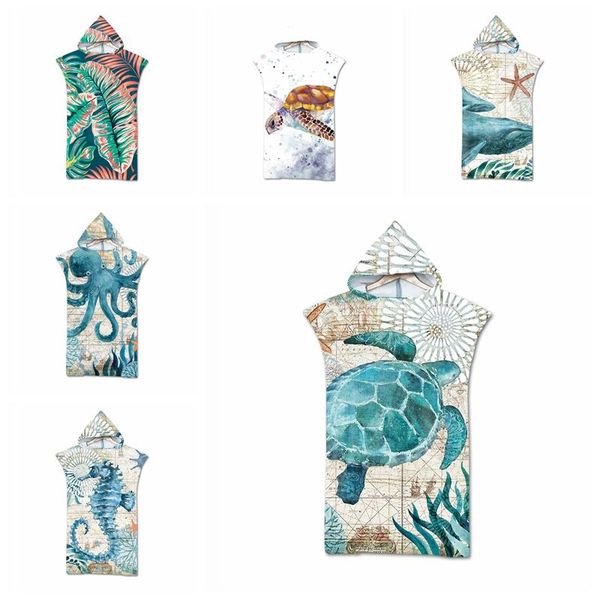 

towel printed retro sea world hooded microfiber fabric bath towels beach changing bathrobe gym fitness