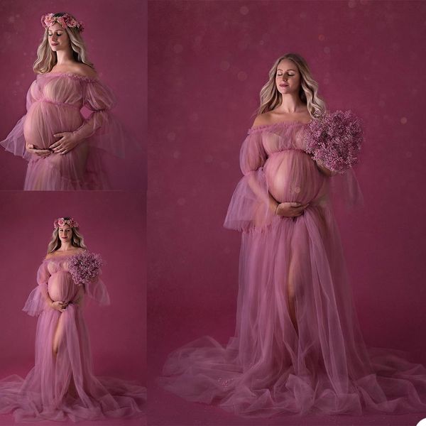 2021 Beauty Lavendel Plus Size Schwangere Damen A-Linie Nachtwäsche Kleid Tüll Nachthemden für Fotoshooting Dessous Bademantel Nachtwäsche Babyparty