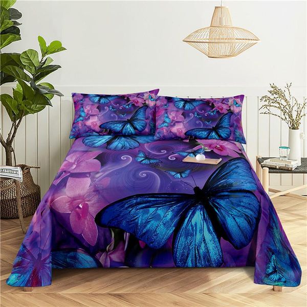 

sheets & sets purple butterfly 0.9/1.2/1.5/1.8/2.0m digital printing polyester bed flat sheet with case print bedding set