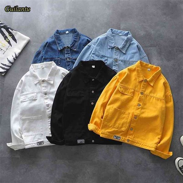 

guilantu white streetwear denim jacket women spring autumn turn-down collar single breasted solid loose casual jeans coat female 210804, Black;brown