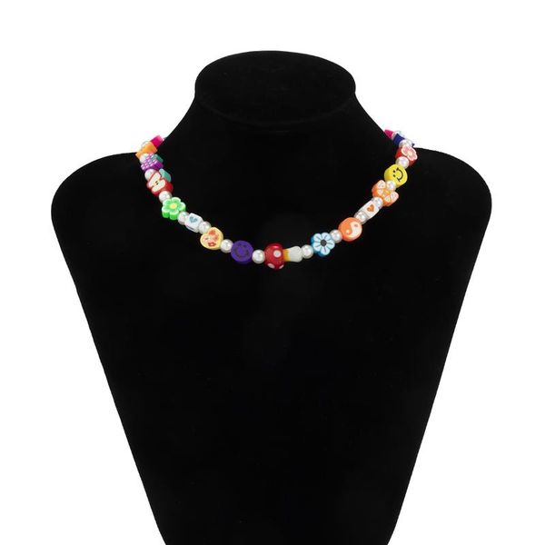 

chains vintage simple acrylic punk necklace for women sweet fruit mushroom yin yang cute imitation pearl jewelry gift, Silver