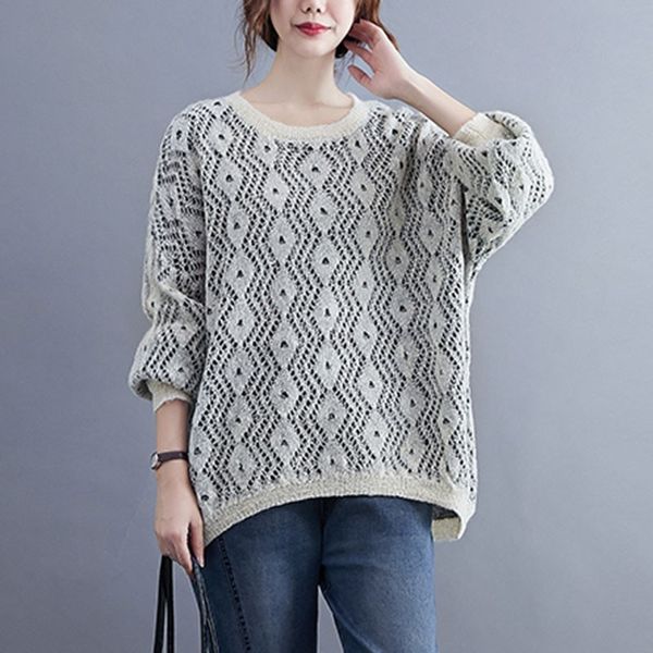 

women casual sweaters new arrival autumn korean simple style o-neck hollow out loose ladies knitted pullovers s2224 210412, White;black