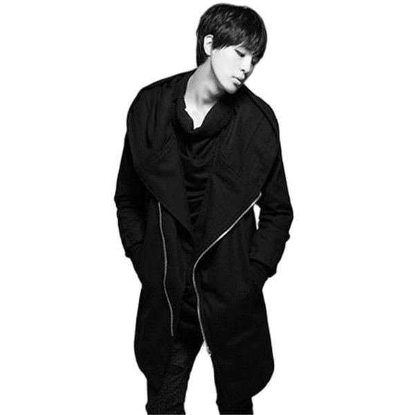 

men's trench coats men cloak streetwear hooded black long sleeve cape outerwear punk style irregular hip hop jackets spring s-4xl, Tan;black