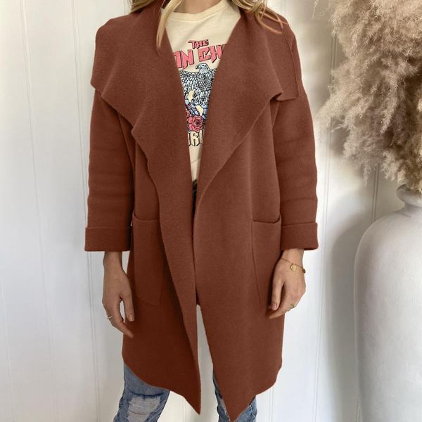 

women's wool & blends women autumn and winter solid color lapel fur coat casual woolen coats jacket, Black