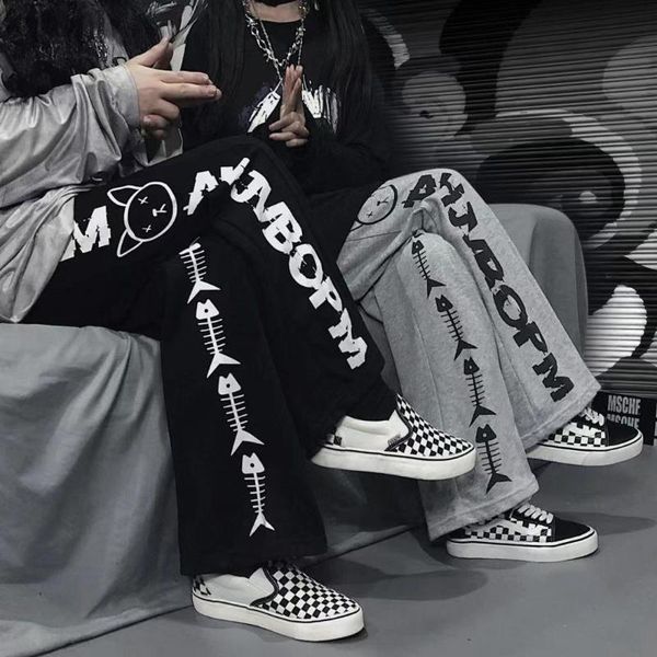 

women's pants & capris harajuku anime characters fashion japanese pattern hip hop wide leg women men casual streetwear elastic waist jo, Black;white