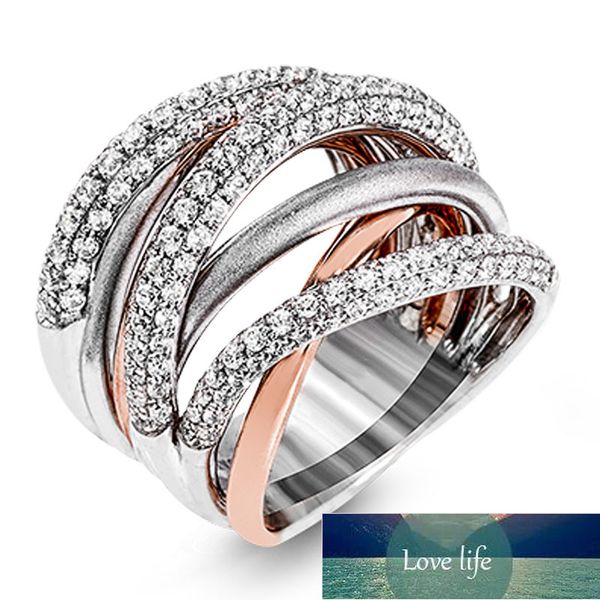 

huitan new fashion cross twine finger ring for women luxury 3 rows cz x shape metallic female party anniversary rings jewelry, Silver