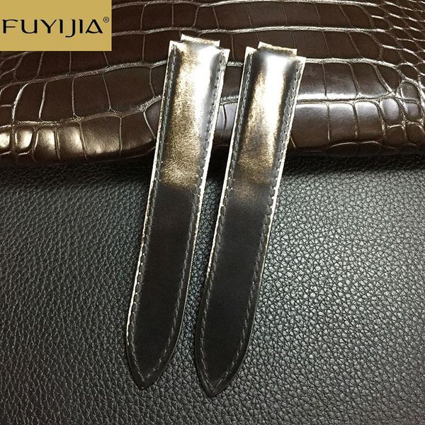 

watch bands fuyijia 20mm cordovan watchbands handmade genuine horse skin belt custom ballon bleu de strap 14mm 16mm 18mm 22mm band, Black;brown