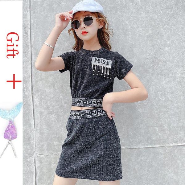 

kids summer clothes solid color suit for girls tshirt + skirts outfit casual korean style tracksuits children clothing sets, White