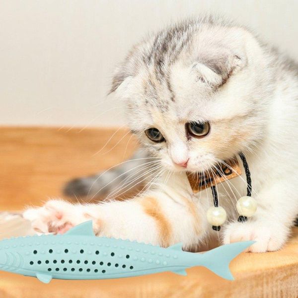 

cat toys toothbrush fish shape with catnip chew solve oral hygiene toy pet silicone moloar dental brush teeth cleaning