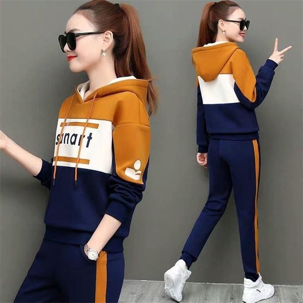 

women's tracksuits spring and autumn casual sports suit, female korean-style loose hooded sweater large size sportswear two-piece set, Gray