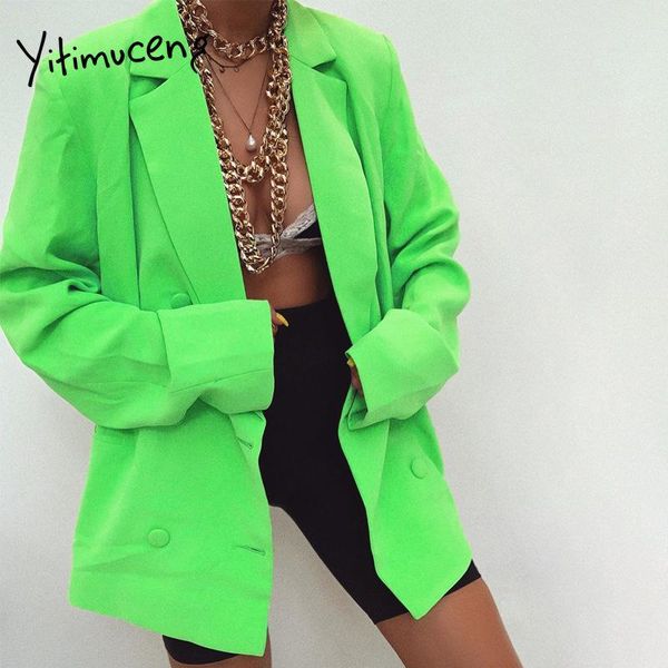 

women's suits & blazers yitimuceng green women suit blazer french single button loose casual notched white coat 2021 fashion fall winte, White;black