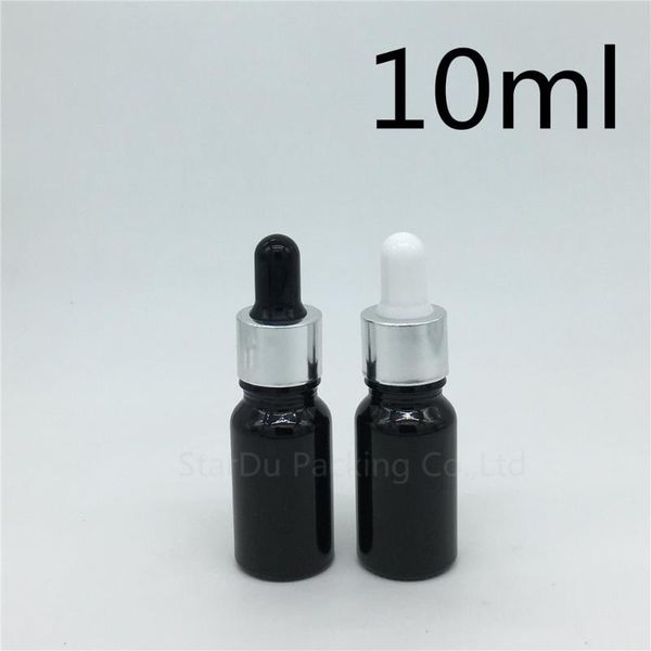 

storage bottles & jars 200pcs/lot 10ml black glass essential oil bottle with shiny silver aluminum ring dropper, 10cc perfume