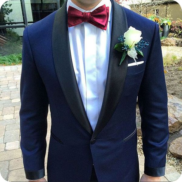 

navy blue groom wedding tuxedos slim fit men suits black shawl lapel 2piece jacket man blazers groomsmen
