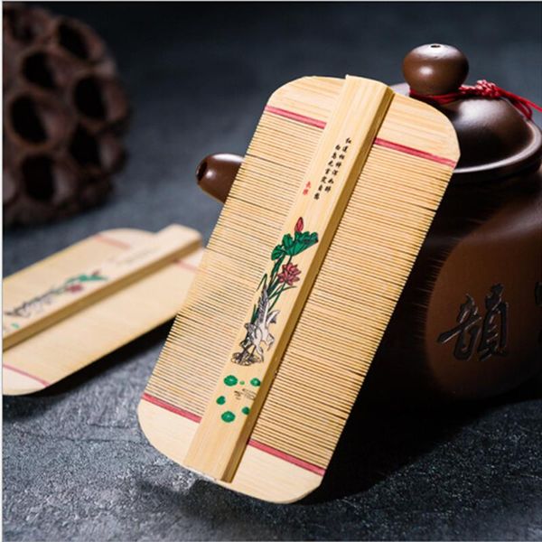 

chinese traditional bamboo lice comb handmade dense rose remove itching scraping head flea cootie combs hair brushes, Silver