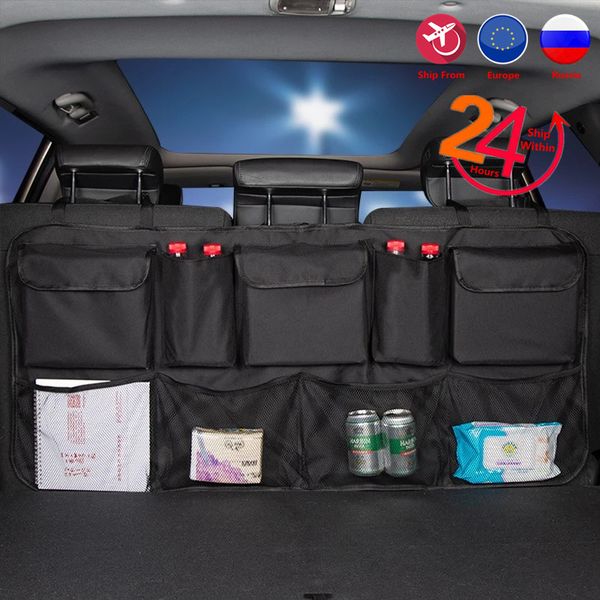 

car rear seat back organizer auto trunk net mesh cargo storage bag pocket cover stowing tidying interior camping accessories