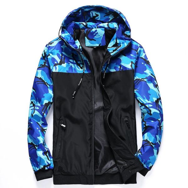 

men's jackets mens hooded camouflage pockets spring/autumn casual twill full zip cardigan drawstring long sleeve outdoor windproof, Black;brown
