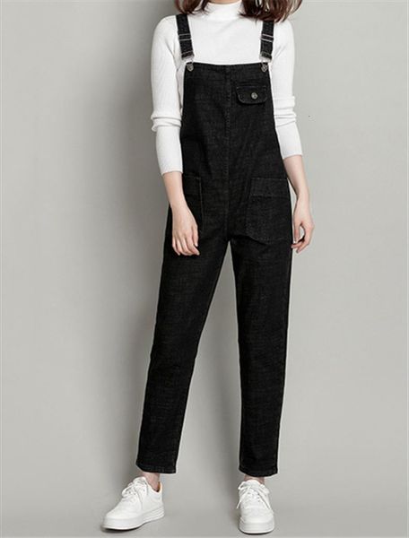 

fashion loose denim overalls women jumpsuits plus size solid spring autumn simple ladies casual pants jeans washed trousers, Black;white