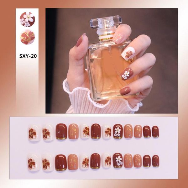 

false nails removable jelly nail piece with glue 24pcs adhesive cute manicure patch korean style save time dl, Red;gold