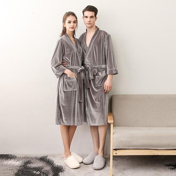 

men's sleepwear man bath robe lovers soft bathrobe men lounge dressing gown wedding kimono long robes gray peignoir homme 2021, Black;brown
