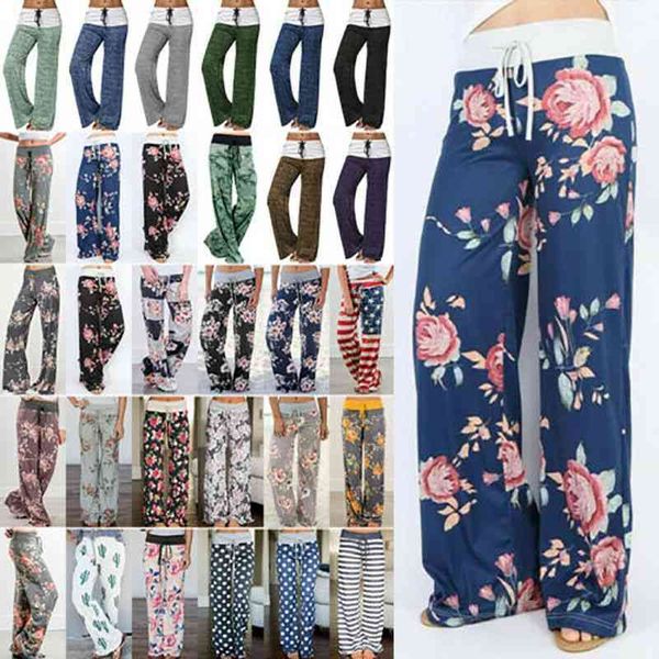 

women's comfy casual pajama pants floral print drawstring lounge wide leg boho baggy harem hippie yoga palazzo beach trousers, Black;white